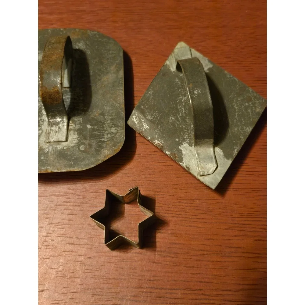Vintage Primitive Metal Cookie Cutters Set Hatchet Square Star Rustic Farmhouse